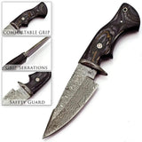 FH Knives Fixed Blade Damascus Gray MLK-0004 - 5 Inch Damascus Blade With Pakkawood Handle by FH Knives