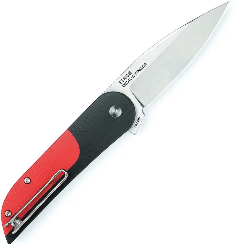 Finch Devil's Finger Linerlock Smoke DF019 - 14C28N Sandvik Stainless Blade Black Red G10 Handle by FINCH