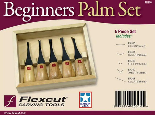 Flexcut Beginners Palm Set FR310 - Five High Carbon Steel Blades and Wood Box for Comfortable Palm Carving by Flexcut