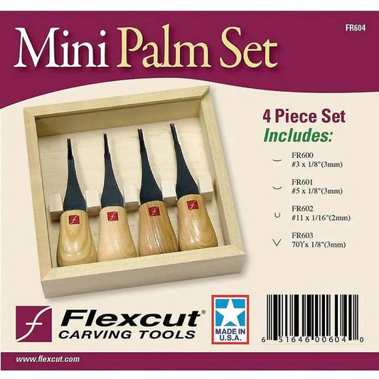 Flexcut Mini-Palm Set FR604 - Four Piece Carving Set With Comfortable Palm Handles For Fine Detail Miniature Work by Flexcut