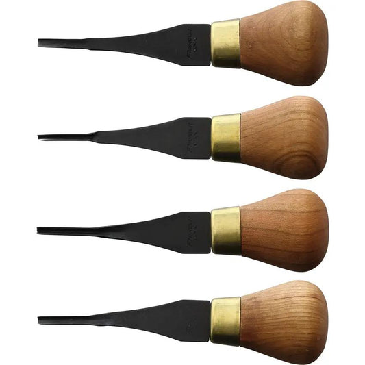 Flexcut Premium Mini-Palm Set FRP604 - Short Cherry Wood Handles With Polished Brass Ferrule In Wooden Storage Box by Flexcut
