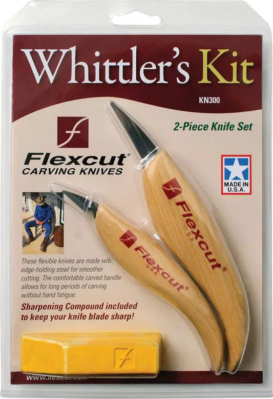 Flexcut Whittlers Knife Kit KN300 - Includes KN13 Detail Knife And KN27 Mini Detail Knife With Ergonomic Wood Handles by Flexcut