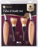 Flexcut Premium Palm And Knife Set - Cherry Wood Handles With Comprehensive Tool Roll by Flexcut
