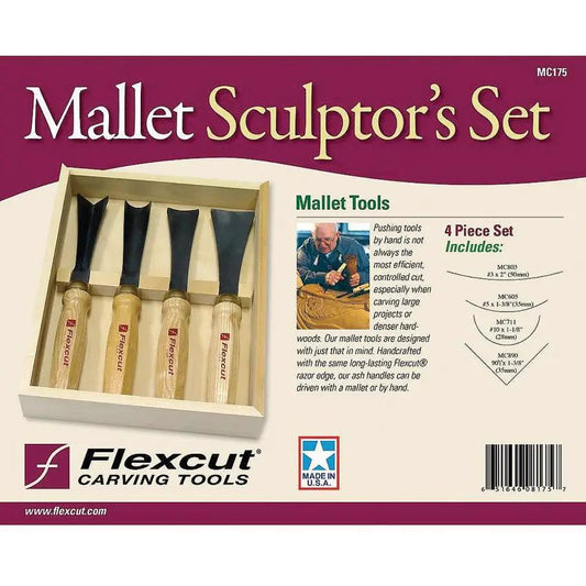 Flexcut Four Piece Mallet Sculptor Set MC175 - Heavy Duty Sculpting Tools With Larger Handle And Steel Caliper by Flexcut