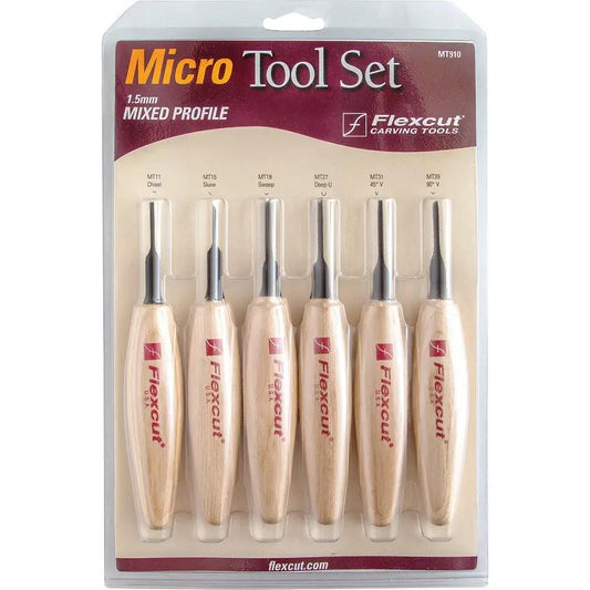 Flexcut Mixed Profile Micro Tool Set MT910 - Six Ultra-Fine Detailing Carving Tools for Precision Work by Flexcut