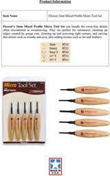 Flexcut Mixed Profile Micro Tool Set MT930 - Five Piece Stainless Steel Wood Handle Carving Tools by Flexcut