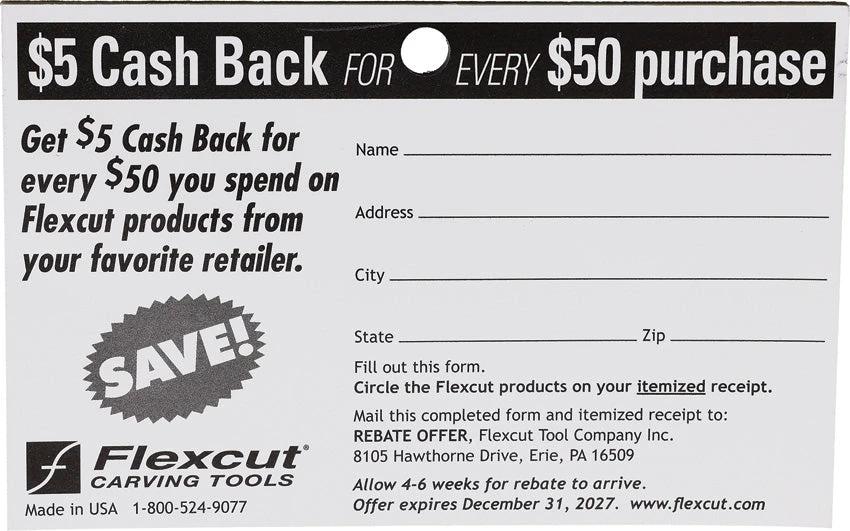 Flexcut Cash Back Rebate Pad REBATES by Flexcut