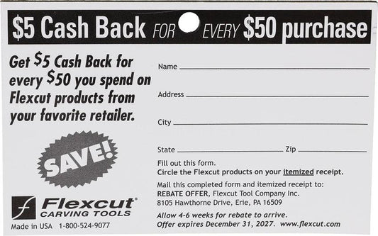 Flexcut Cash Back Rebate Pad REBATES by Flexcut