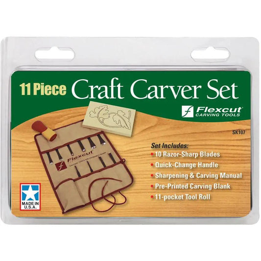 Flexcut Eleven Piece Craft Carver Set SK107 - Includes Ten Razor Sharp Steel Carving Blades And Quick Change Handle by Flexcut