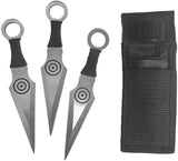 Falcon Throwing Knives 3 Set - Satin 3 Inch Blades, Full Tang, Cord Wrapped Handles, Belt Sheath by Falcon