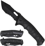 Falcon Linerlock A/O Knife - Assisted Opening Black ABS Handle 3.5in Partial Serrated Tanto Blade by Falcon