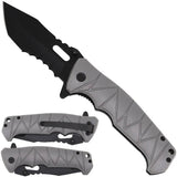 Falcon Linerlock AO Gray KS1025GY - Assisted Opening 3.5 Inch Black Partially Serrated Tanto Blade by Falcon