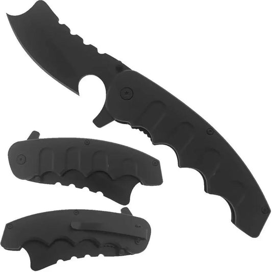 Falcon Linerlock Knife - Black Stainless Blade, 5 Inch Closed, Extended Tang, Grooved ABS Handle, Pocket Clip by Falcon