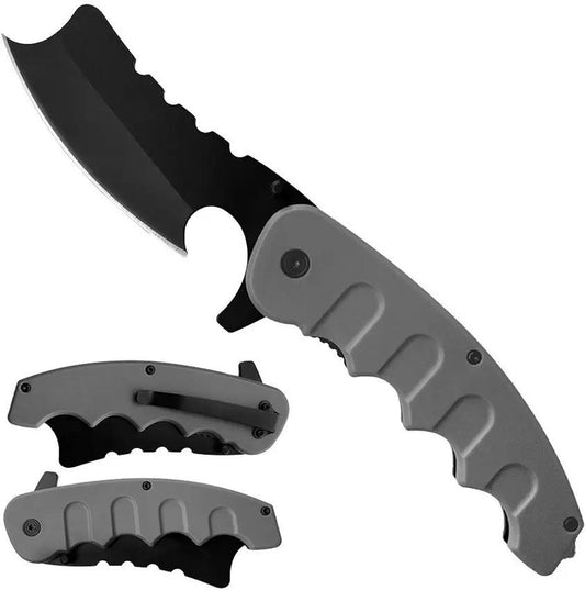 Falcon Linerlock Gray KS1680GY - 5 Inch Closed Folding Knife With 3 Inch Black Stainless Blade And Textured ABS Handle by Falcon