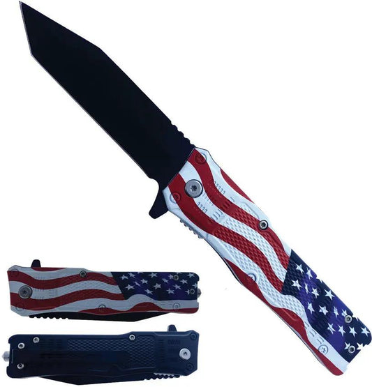 Falcon Linerlock US Flag Knife KS4562UF Extended Tang ABS Handle Black 440 Stainless Tanto Blade - Assisted Opening by Falcon