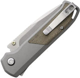 Flytanium Arcade Shark-Lock Gray FLY-1255 - S35VN Blade, Gray Aluminum Handle, Green Micarta Inlay by Flytanium
