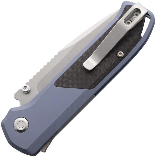 Flytanium Arcade Shark-Lock Blue CF Fly-1307 - Carbon Fiber Inlay On Slate Blue Aluminum Handle With S35VN Blade by Flytanium