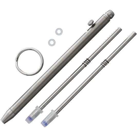 Flytanium Mini Bolt-Action Ti Pen - Titanium Construction With Two Extra Refills And Split Ring Attachment by Flytanium