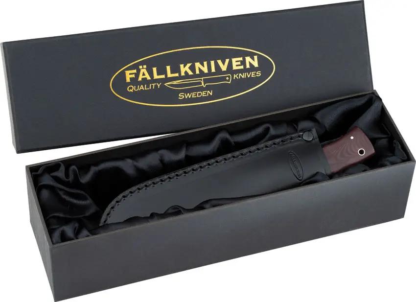 Fallkniven Hunter's Knife Maroon Micarta CPM 3V Steel Full Tang Rugged For Outdoorsmen Lanyard Hole Leather Sheath by Fallkniven