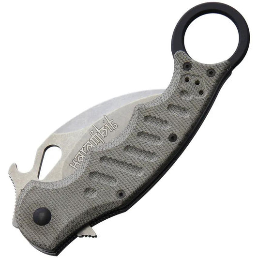 Fox Karambit Linerlock SW 479MISW - Bohler N690 Stainless Blade With Green Linen Micarta Handle Finger Ring Pocket Clip by Fox