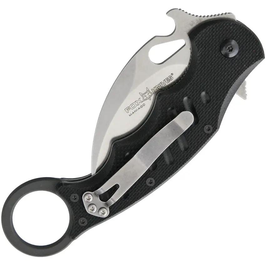 Fox Karambit 479-SW - N690Co Stainless Blade With Stonewash Finish Extended Tang Black G10 Handle Pocket Clip by Fox