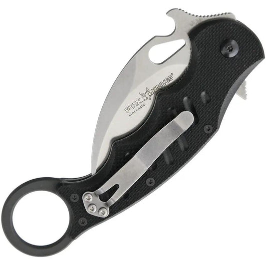Fox Karambit 479-SW - N690Co Stainless Blade With Stonewash Finish Extended Tang Black G10 Handle Pocket Clip by Fox