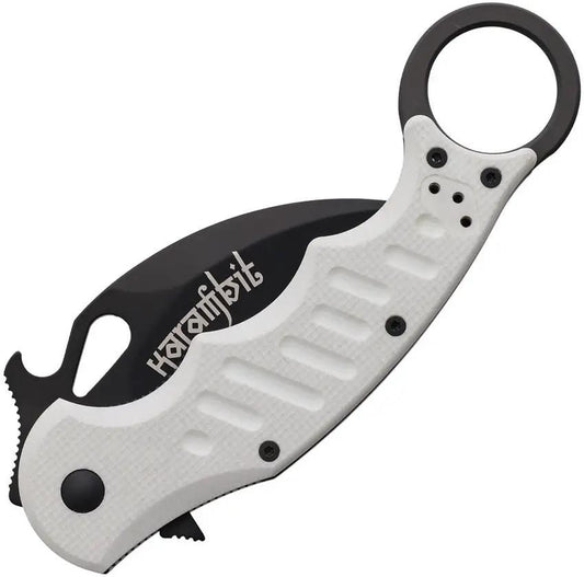 Fox Karambit Linerlock White G10 FX-479 W - 3 Inch Black Bohler N690 Blade With Finger Ring And Pocket Clip by Fox