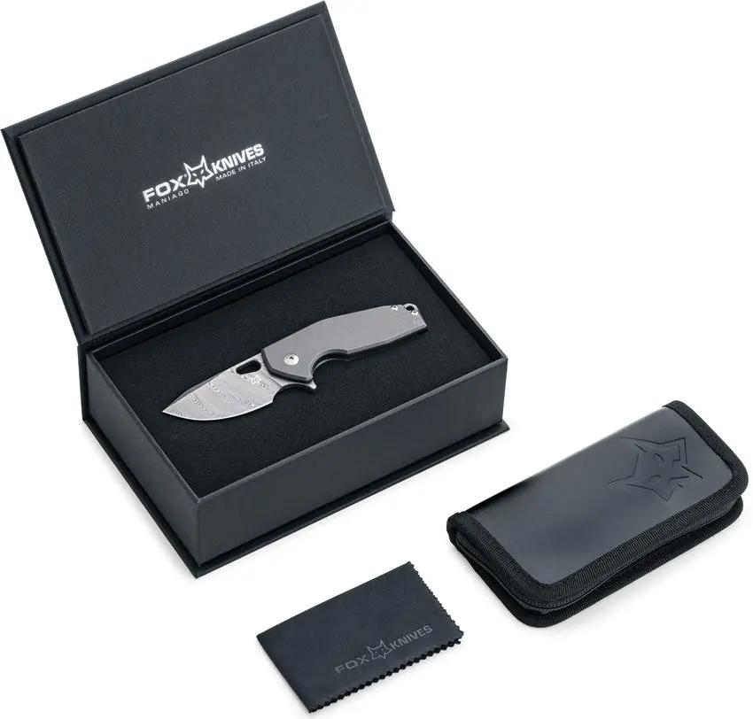 FOX VOX Suru Framelock Dam FX-526 DTI - Damascus Steel Blade With Titanium Handle And Lanyard by FOX