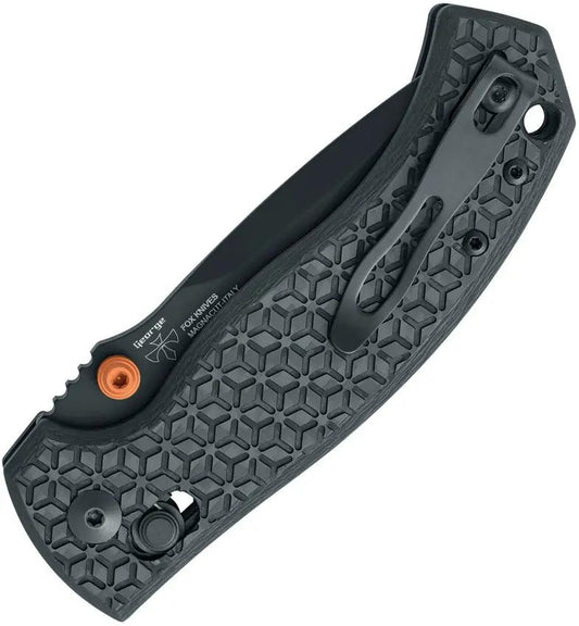 FOX Anzu Verso Lock Knife - Black MagnaCut Steel Blade With Black Aluminum Handle And Orange Accents by FOX
