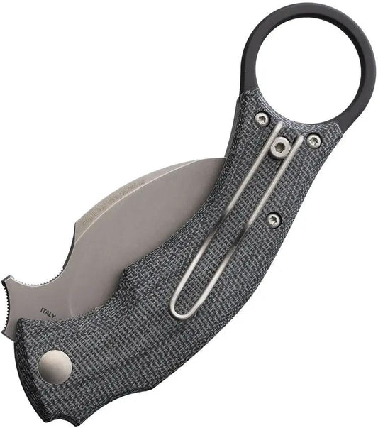 Fox Bastinelli BlackBird Karambit FX591MB - Bohler N690 Stainless Blade, Black Canvas Micarta, Finger Ring, Pocket Clip by Fox