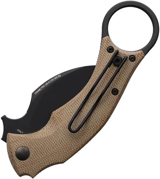 Fox Bastinelli BlackBird Karambit FX591MN - Bohler N690 Steel Blade With Tan Canvas Micarta Handle by Fox