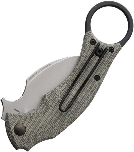 Fox Bastinelli BlackBird Karambit FX591MOD - Stonewashed Bohler N690 Blade With Green Canvas Micarta Handle by Fox