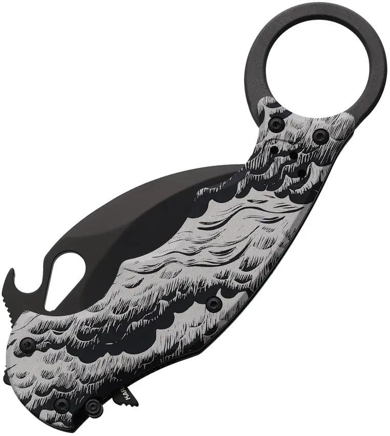 Fox Karambit Linerlock Waves FX 599 ALB-2 - Black Coated N690 Blade, Black Aluminum Handle, Wave Artwork by FOX