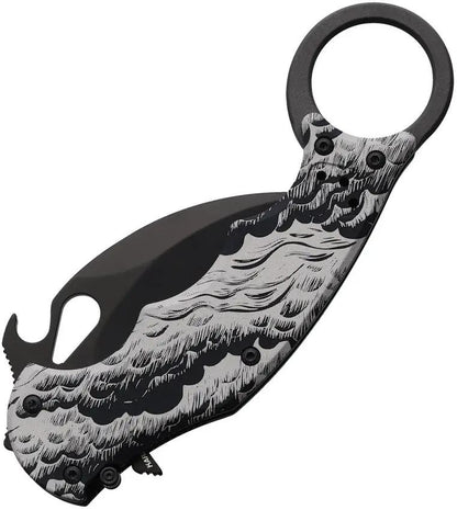 Fox Karambit Linerlock Waves FX 599 ALB-2 - Black Coated N690 Blade, Black Aluminum Handle, Wave Artwork by FOX