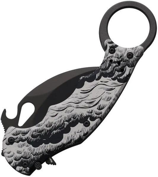 Fox Karambit Linerlock Waves FX 599 ALB-2 - Black Coated N690 Blade, Black Aluminum Handle, Wave Artwork by FOX