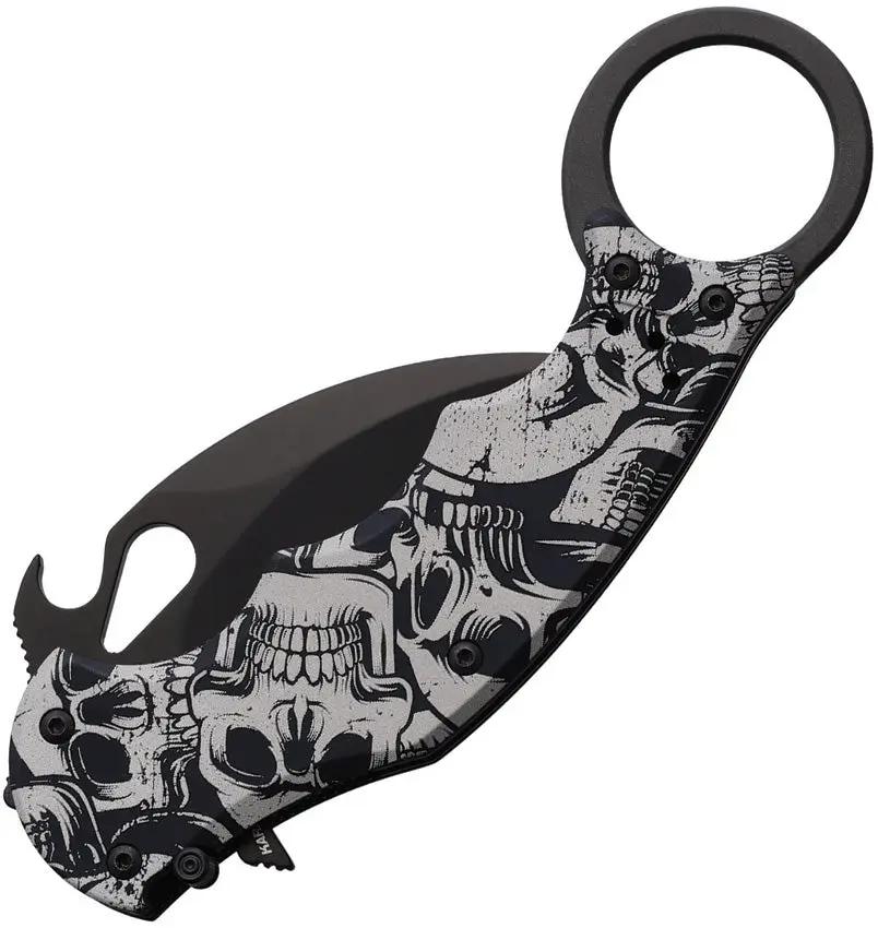 FOX Karambit Linerlock Skull FX 599 ALB-3 - Black N690 Blade, Skull Handle, Thumb Ring, Pocket Clip by FOX