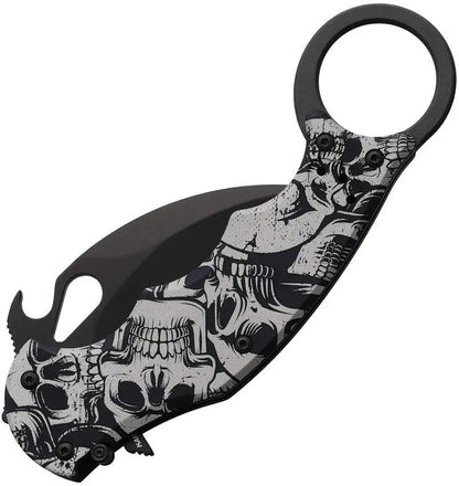 FOX Karambit Linerlock Skull FX 599 ALB-3 - Black N690 Blade, Skull Handle, Thumb Ring, Pocket Clip by FOX