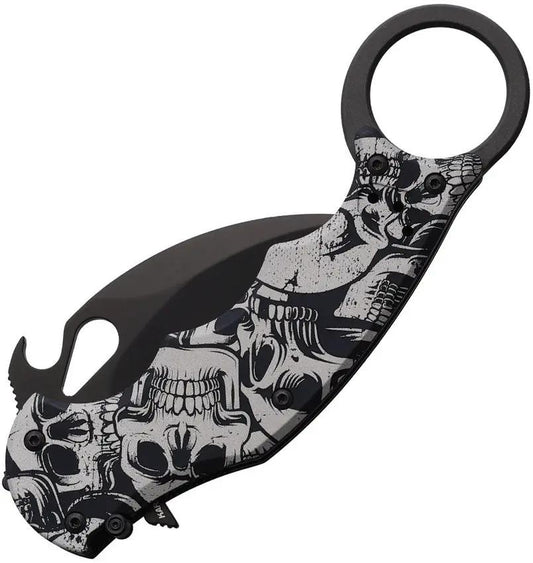 FOX Karambit Linerlock Skull FX 599 ALB-3 - Black N690 Blade, Skull Handle, Thumb Ring, Pocket Clip by FOX