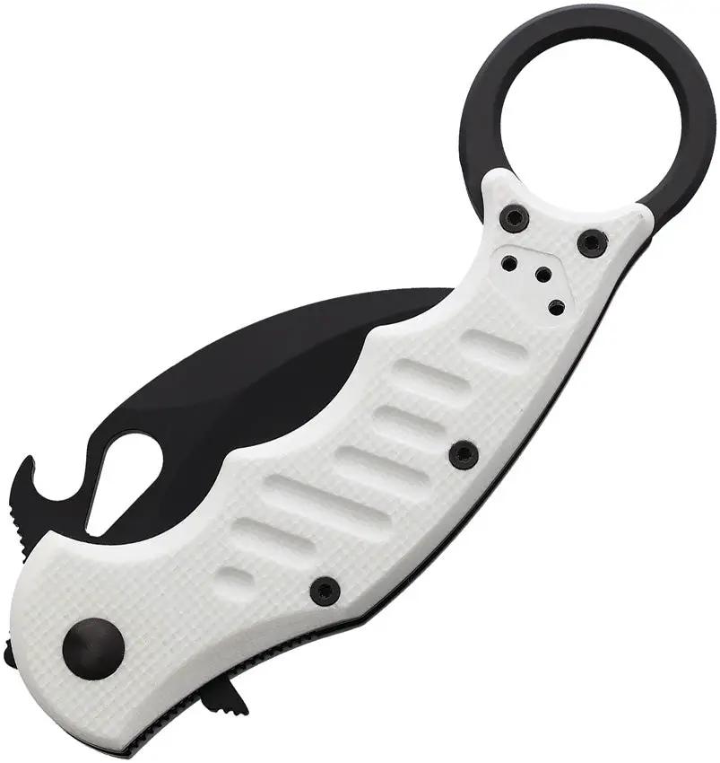 Fox Karambit Linerlock White G10 FX599W - Black Coated N690 Blade, White G10 Handle, Pocket Clip, Finger Ring by Fox