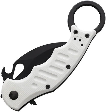 Fox Karambit Linerlock White G10 FX599W - Black Coated N690 Blade, White G10 Handle, Pocket Clip, Finger Ring by Fox