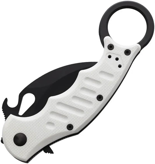 Fox Karambit Linerlock White G10 FX599W - Black Coated N690 Blade, White G10 Handle, Pocket Clip, Finger Ring by Fox