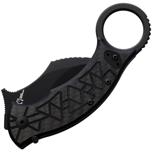Fox Tribal K Karambit Linerlock - 2.25 Inch Black Oxide Bohler N690 Blade, Black G10 Handle With Carbon Fiber Onlay by Fox