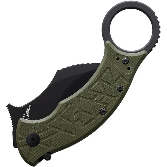 Fox Tribal K Karambit Linerlock OD Green G10 Bohler N690 Steel Extended Tang Finger Ring Pocket Clip by Fox