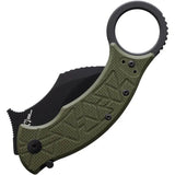 Fox Tribal K Karambit Linerlock OD Green G10 Bohler N690 Steel Extended Tang Finger Ring Pocket Clip by Fox
