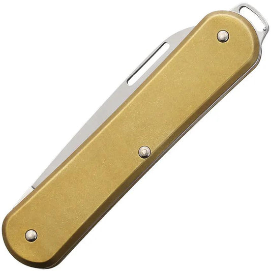 Fox Vulpis Folder Brass - Satin Bohler M390 Blade, Brass Handle, Thumb Pull, Lanyard Hole by FOX