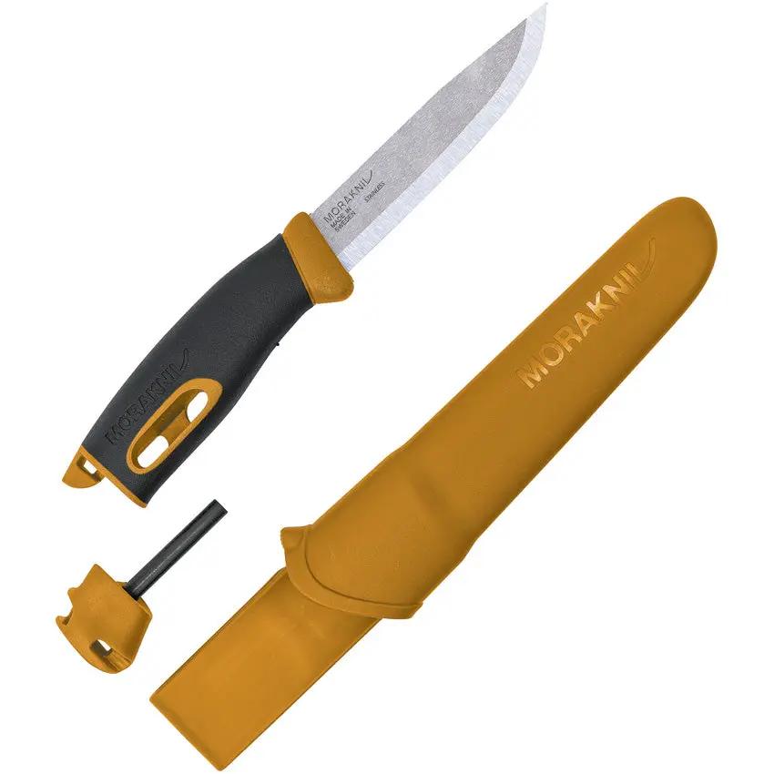 Mora Companion Spark Knife - Integrated Fire Starter For Survival Enthusiasts, 4 Inch Satin Blade, Yellow Handle by Mora