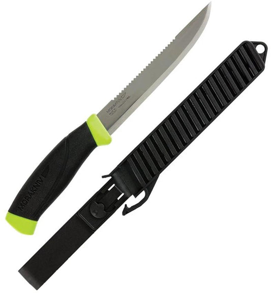 Mora Fishing Comfort Scaler M13870 Ergonomic Sawback Stainless Blade Neon Green Handle For Anglers by Mora