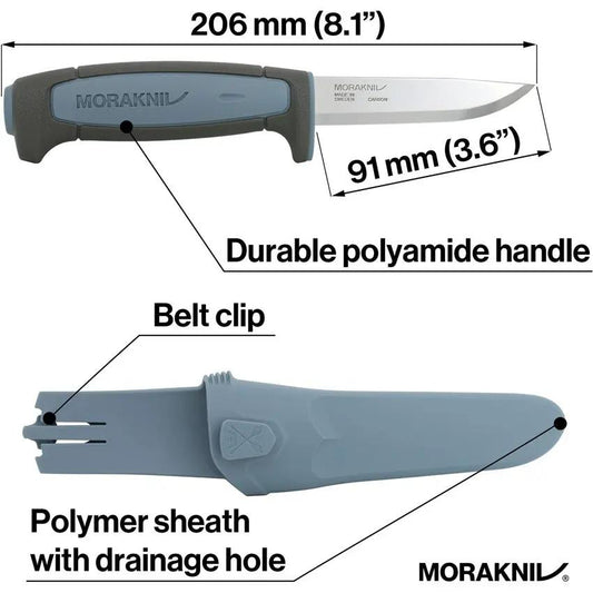 Morakniv Mora Basic 511 Fixed Blade Knife Satin Carbon Steel 3.5 Inch Blade Blue Gray Handle Outdoor Belt Sheath by Mora