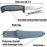 Morakniv Mora Basic 511 Fixed Blade Knife Satin Carbon Steel 3.5 Inch Blade Blue Gray Handle Outdoor Belt Sheath by Mora