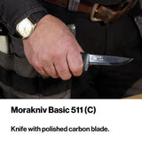 Morakniv Mora Basic 511 Fixed Blade Knife Satin Carbon Steel 3.5 Inch Blade Blue Gray Handle Outdoor Belt Sheath by Mora